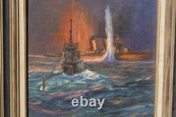 Original Ww2 Wwii Kriegsmarine German Navy U-boat Submarine Naval Art Painting