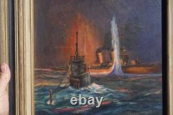 Original Ww2 Wwii Kriegsmarine German Navy U-boat Submarine Naval Art Painting