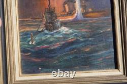 Original Ww2 Wwii Kriegsmarine German Navy U-boat Submarine Naval Art Painting