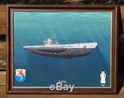 Original Ww2 Wwii Kriegsmarine German Navy U-boat Submarine U-201 Art Painting