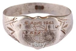 U-boat Kriegsmarine 6. April 1943 Swordfish attack ship U632 WW2 German ring nava