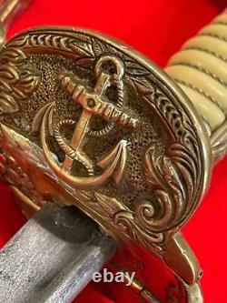 VERY RARE German WW2 Navy Kriegsmarine Officer's Sword Damascus Blade withScabbard