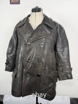 Vintage German Kriegsmarine Leather U-Boat Jacket Mens L/XL 1940s WW2 Submarine