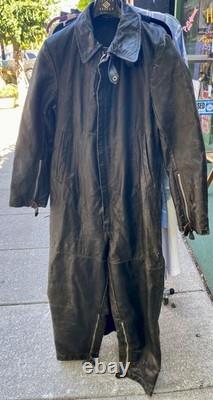 Vintage WWII German Kriegsmarine Black Leather Coveralls Excellent Condition