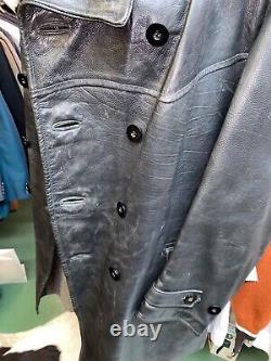 Vintage WWII German Men's Kriegsmarine Fur Collar Leather Deck Jacket Pea Coat