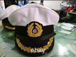 WW2 German Kriegsmarine Kapitan visor cap. White cotton top, single braided peak