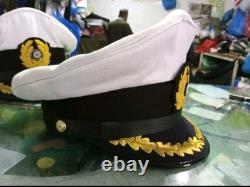 WW2 German Kriegsmarine Kapitan visor cap. White cotton top, single braided peak