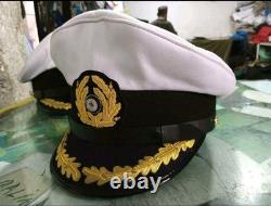 WW2 German Kriegsmarine Kapitan visor cap. White cotton top, single braided peak