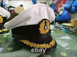 WW2 German Kriegsmarine Kapitan visor cap. White cotton top, single braided peak WW2 German Kriegsmarine Kapitan visor cap. White cotton top, single braided peak