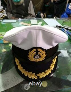 WW2 German Kriegsmarine Kapitan visor cap. White cotton top, single braided peak
