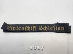 WW2 German Kriegsmarine Linienschiff Schlesien Full Uncut Cap Tally Mined 1945
