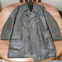 WW2 German Kriegsmarine Navy U-Boat Battleship Leather Coat Deck Jacket