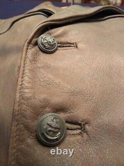 WW2 German Kriegsmarine U-Boat officer grey leather jacket. Metal buttons. READ