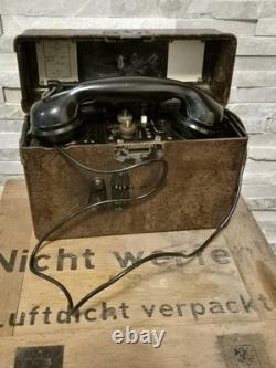 WW2 rare German Field Telephone F33 Kriegsmarine used, Yellow tab on top, 1944