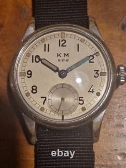 WWII German Kriegsmarine K. M. 592 Wristwatch Exceptional Dial, keeps excelle