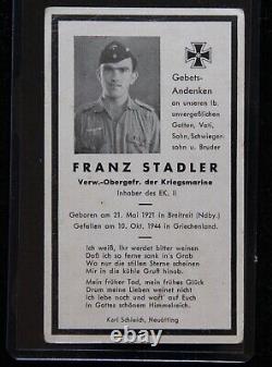 WWII German Sterbebild Card Franz Stadler Kriegsmarine EK2 10/10/44 Greece KIA