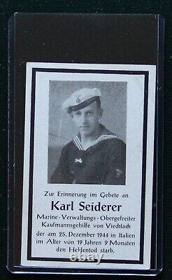 WWII German Sterbebild Death Kriegsmarine Administration Karl Seiderer'44 Italy