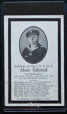 WWII German Sterbebild Death Kriegsmarine Alois Schmid Sunk heading to Crete'43