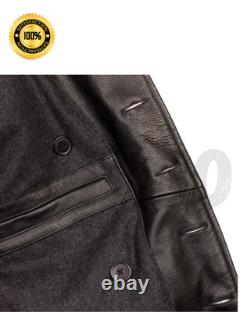 WWII German U-Boat Crew Inspired Black Leather Jacket Men's Coat