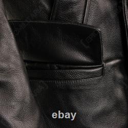 WWII German U-Boat Crew Inspired Black Leather Jacket Men's Coat