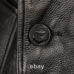 WWII German U-Boat Crew Inspired Black Leather Jacket Men's Coat
