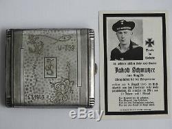 Ww2 German Kriegsmarine U-359 U-boat Cigarette Case 1.3.1943 + Death Card