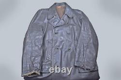 Wwii German Kriegsmarine Gray Leather Overcoat